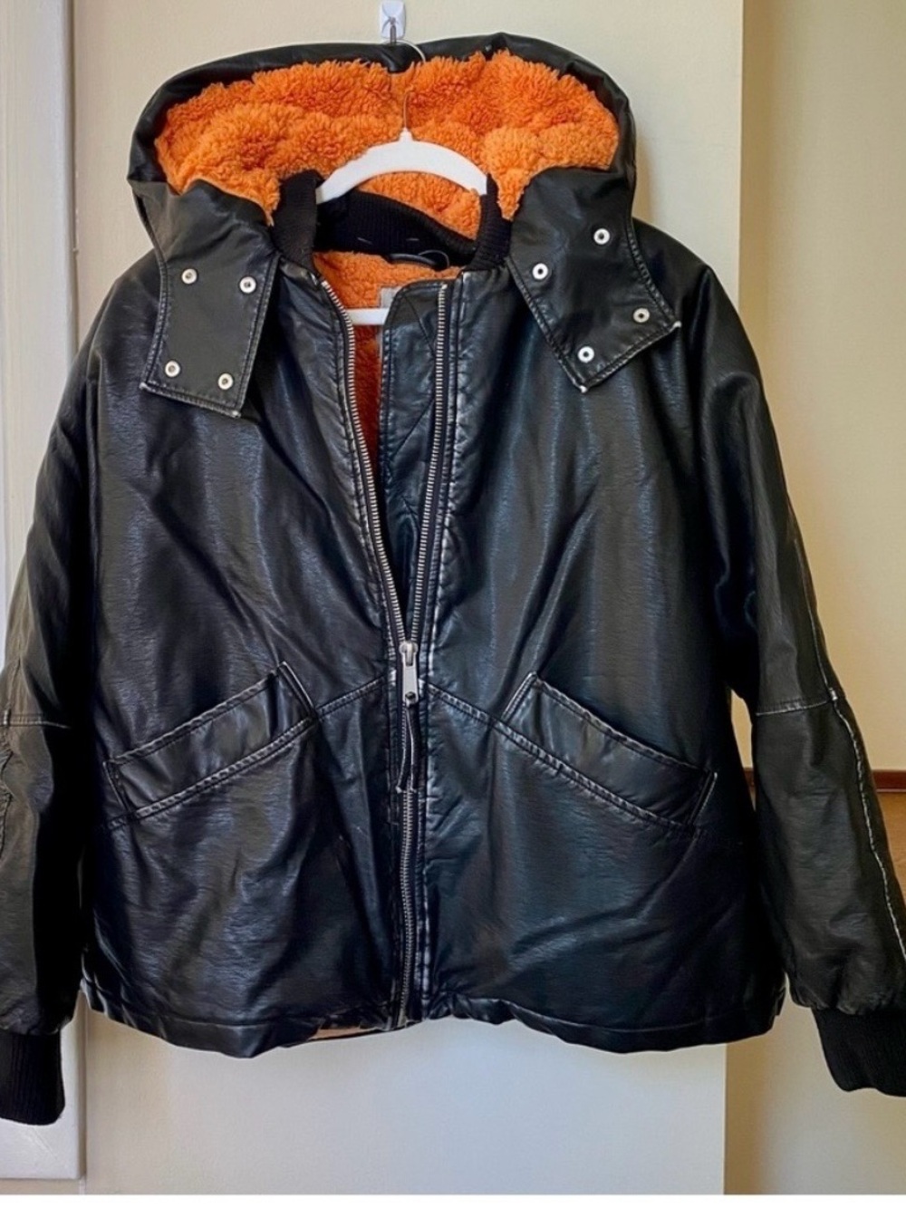 Free  People Moxy Trapeze Vegan Leather Bomber Jacket Oversized Coat Black